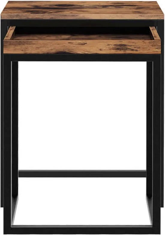 FurnStar - Bijzettafel - Set van 2 - Moderne industriële stijl - Eenvoudig in en uit elkaar te schuiven - 45 x 40 x 55 cm / 40 x 38 x 51 cm - Licht hout-bruin
