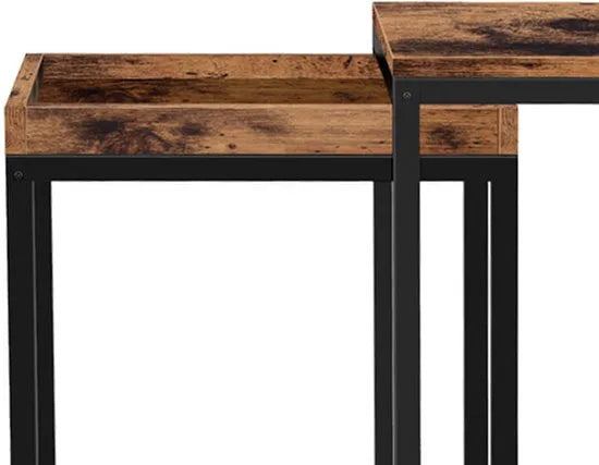 FurnStar - Bijzettafel - Set van 2 - Moderne industriële stijl - Eenvoudig in en uit elkaar te schuiven - 45 x 40 x 55 cm / 40 x 38 x 51 cm - Licht hout-bruin