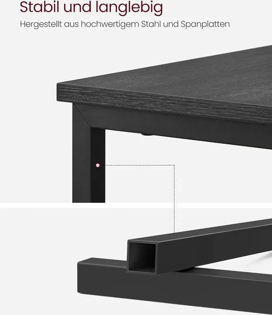 FurnStar - Bijzettafel - set van 2 - nachtkastje met stekkerdoos - 2 laden - banktafel - nachtkastje voor woonkamer - slaapkamer - zwart + houtnerf