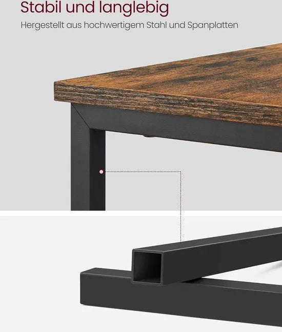 FurnStar - Bijzettafel - set van 2 - nachtkastje met stekkerdoos - 2 laden - banktafel - nachtkastje voor woonkamer - slaapkamer - vintage bruin + inktzwart