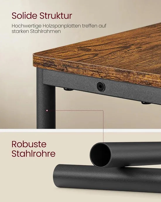 FurnStar – Bijzettafel smal met oplaadfunctie – Nachtkastje – 3 planken & tijdschriftenhouder – Stalen frame – 18 x 45 x 58 cm – Vintage bruin-zwart