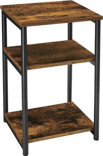 FurnStar - Bijzettafel - Tafel met 2 Opbergplanken - Slimme Hoge Tafel - Stalen Frame - Voor Woonkamer en Slaapkamer - Industrieel - 34x30x58cm - Bruin-Zwart - LET273B01