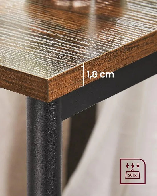 FurnStar - Bijzettafel - Tafel met 2 Opbergplanken - Slimme Hoge Tafel - Stalen Frame - Voor Woonkamer en Slaapkamer - Industrieel - 34x30x58cm - Bruin-Zwart - LET273B01