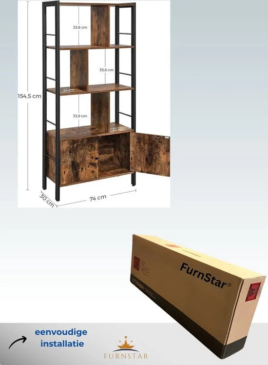 FurnStar - Boekenkast - 154.5x74x30cm - Bruin