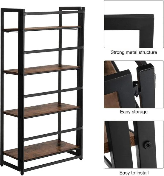 FurnStar - Boekenkast - 4 Planken - 60.5x30.8x125cm - Bruin