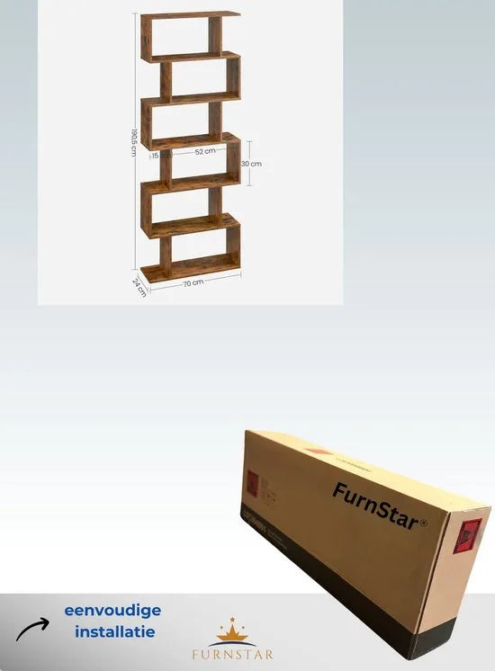 FurnStar - Boekenkast - 6 Laags Boekenkast - Opbergkast Verdeler Woonkamer - Slaapkamer - Kantoor Moderne Stijl - 190,5x70x24 cm - Rustiek Bruin