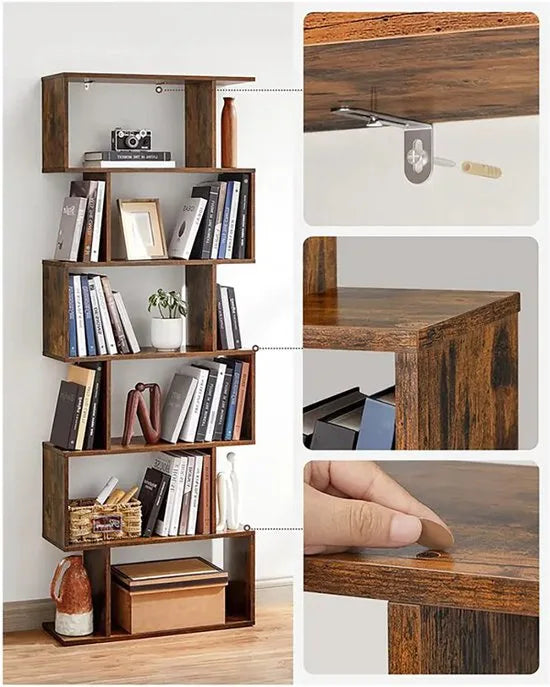 FurnStar - Boekenkast - 6 Laags Boekenkast - Opbergkast Verdeler Woonkamer - Slaapkamer - Kantoor Moderne Stijl - 190,5x70x24 cm - Rustiek Bruin