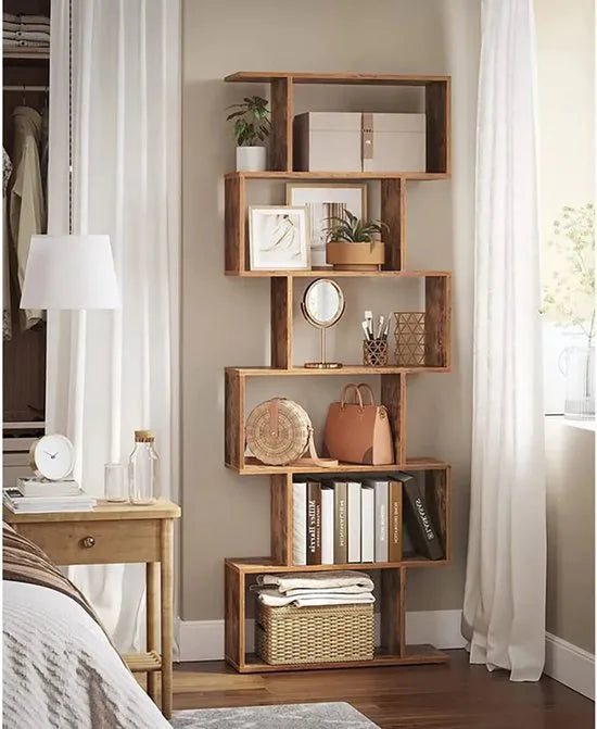 FurnStar - Boekenkast - 6 Laags Boekenkast - Opbergkast Verdeler Woonkamer - Slaapkamer - Kantoor Moderne Stijl - 190,5x70x24 cm - Rustiek Bruin