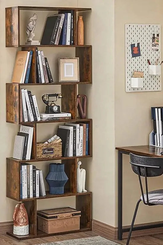 FurnStar - Boekenkast - 6 Laags Boekenkast - Opbergkast Verdeler Woonkamer - Slaapkamer - Kantoor Moderne Stijl - 190,5x70x24 cm - Rustiek Bruin