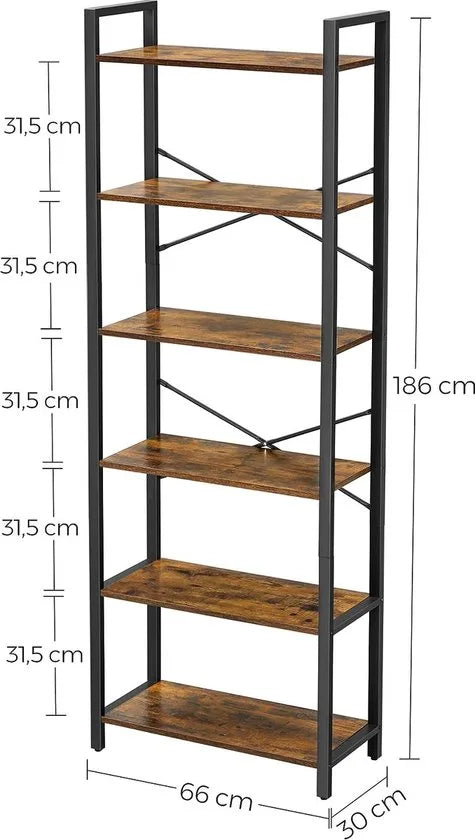 FurnStar - Boekenkast - 66x30x186 cm - Bruin