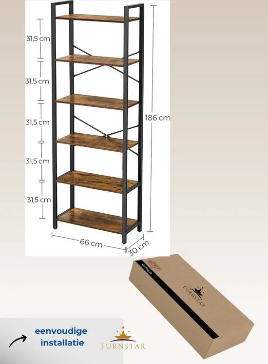 FurnStar - Boekenkast - 66x30x186 cm - Bruin