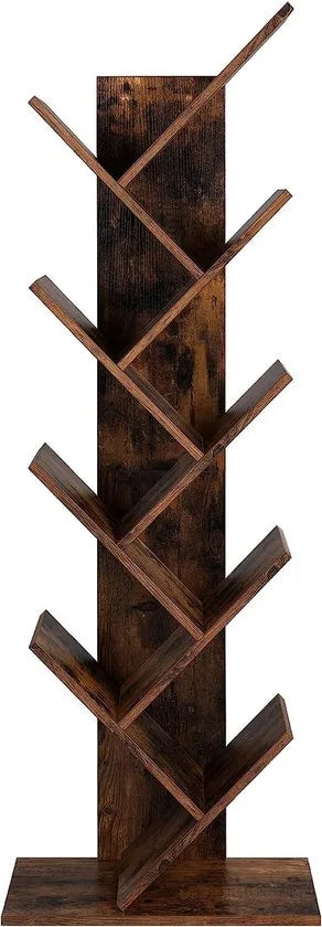 FurnStar - Boekenkast - Boomboekenkast - Boekenkast met 8 Niveaus - Ruimtebesparend Hoekrek - Met Planken - Voor Slaapkamer, Woonkamer, Kantoor - Rustiek Bruin - 50 x 25 x 141.5 cm