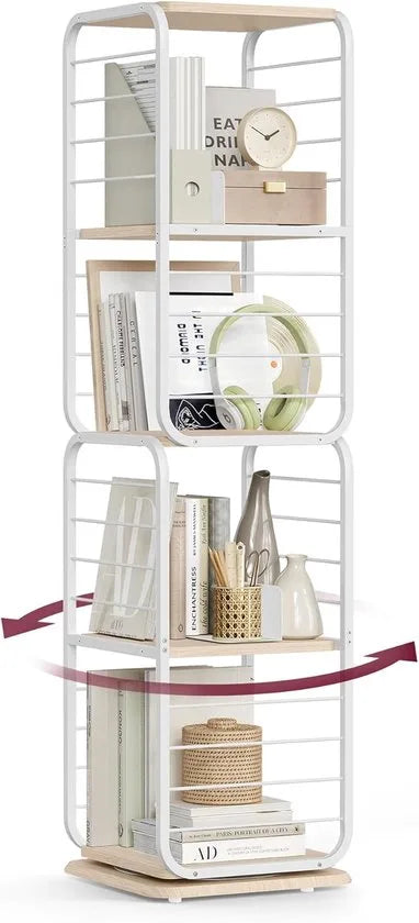 Furnstar Boekenkast – Draaibaar Rek met 4 Niveaus & Boekensteunen – Hoekrek voor Kleine Ruimtes – Stalen Frame – Beige-Wolkewit LLS127W67