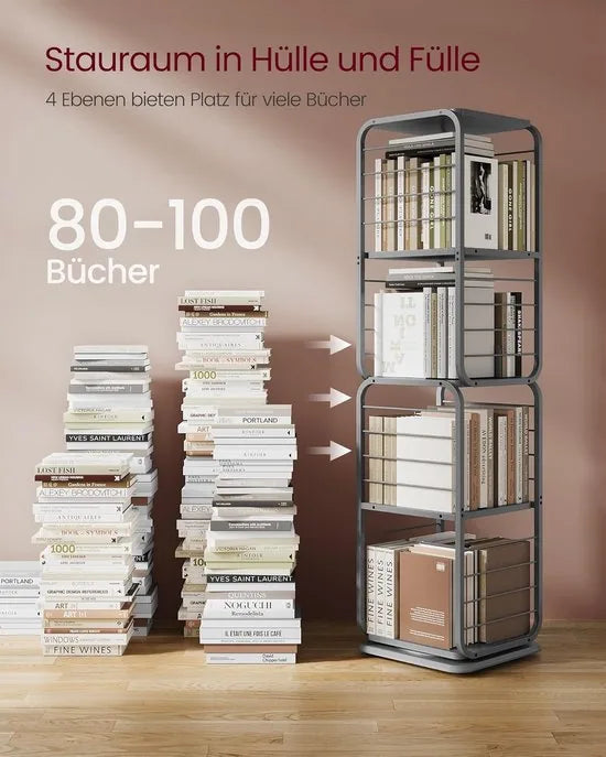 Furnstar Boekenkast – Draaibaar Rek met 4 Niveaus & Boekensteunen – Hoekrek voor Kleine Ruimtes – Stalen Frame – Duifgrijs – LLS127G36