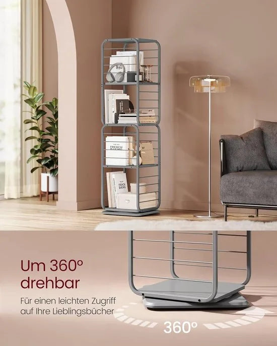 Furnstar Boekenkast – Draaibaar Rek met 4 Niveaus & Boekensteunen – Hoekrek voor Kleine Ruimtes – Stalen Frame – Duifgrijs – LLS127G36