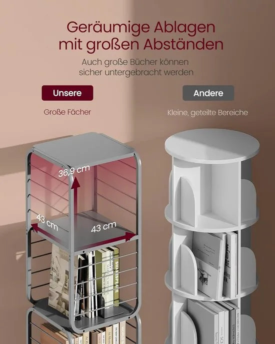 Furnstar Boekenkast – Draaibaar Rek met 4 Niveaus & Boekensteunen – Hoekrek voor Kleine Ruimtes – Stalen Frame – Duifgrijs – LLS127G36