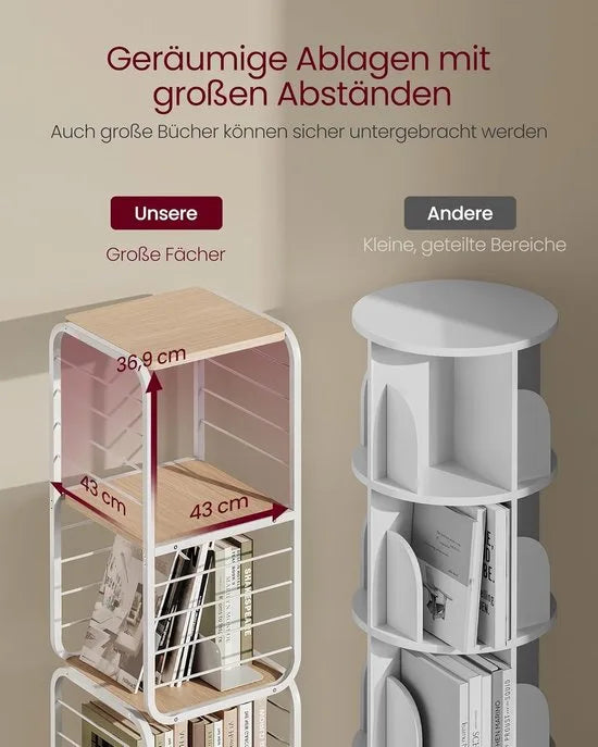 Furnstar Boekenkast – Draaibaar Rek met 4 Niveaus & Boekensteunen – Hoekrek voor Kleine Ruimtes – Stalen Frame – Beige-Wolkewit LLS127W67