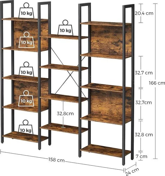 FurnStar - Boekenkast met 14 planken - 158x24x166 cm - Bruin