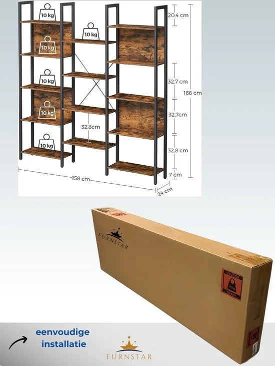 FurnStar - Boekenkast met 14 planken - 158x24x166 cm - Bruin