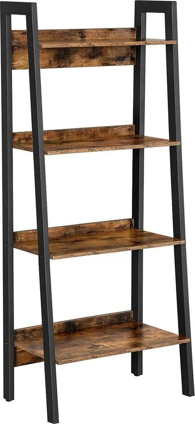 FurnStar - Boekenkast met 4 Niveaus - Opbergkast op Voet - Voor Kantoor - Woonkamer - Slaapkamer - Keuken - Industriële Stijl - Rustiek Bruin en Zwart