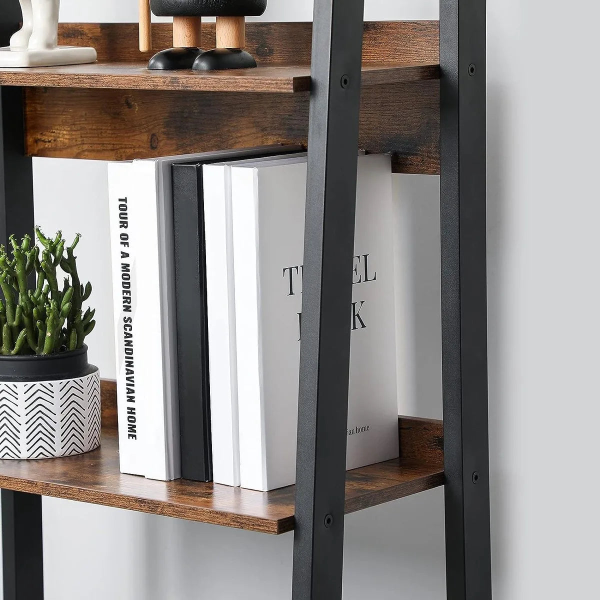 FurnStar - Boekenkast met 4 Niveaus - Opbergkast op Voet - Voor Kantoor - Woonkamer - Slaapkamer - Keuken - Industriële Stijl - Rustiek Bruin en Zwart
