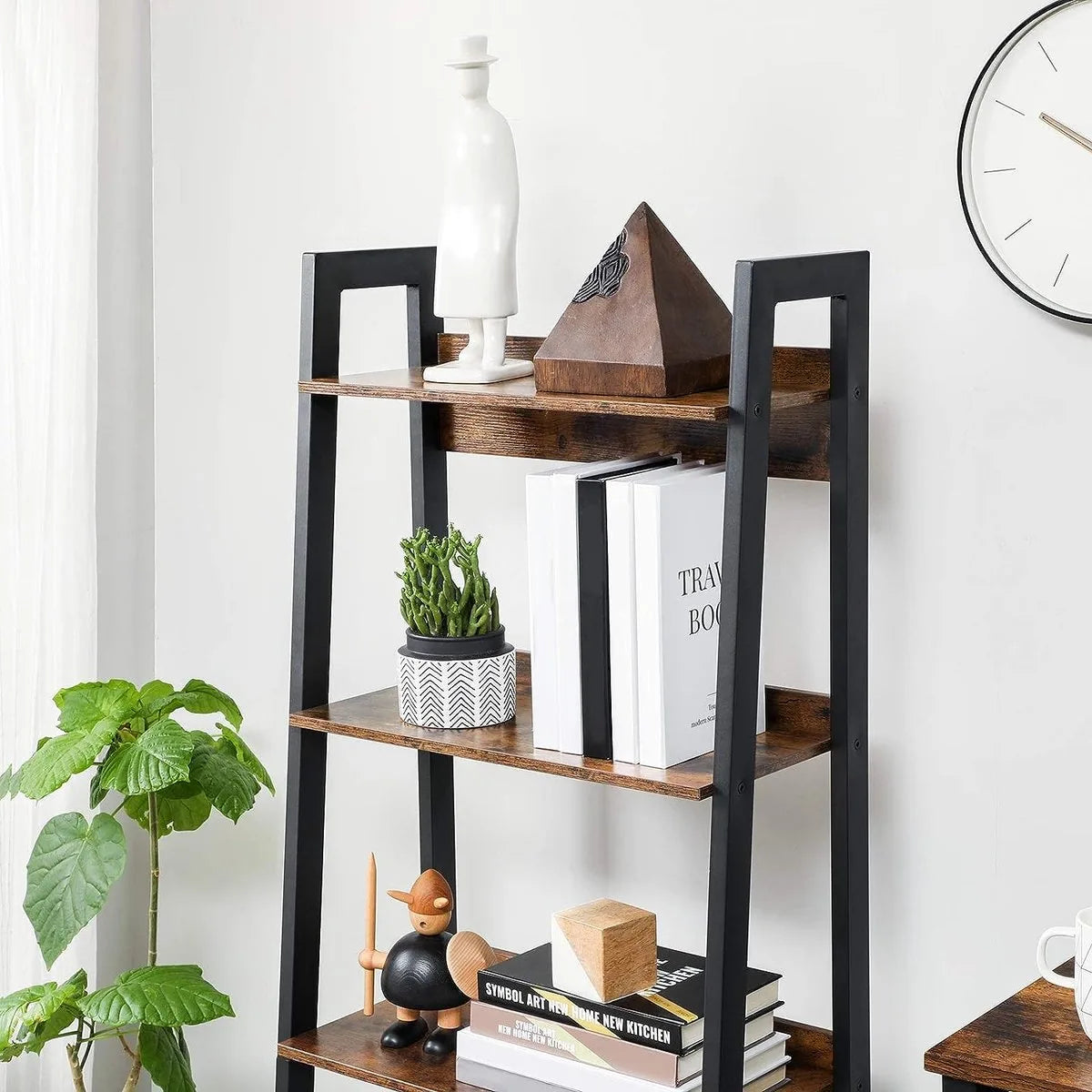FurnStar - Boekenkast met 4 Niveaus - Opbergkast op Voet - Voor Kantoor - Woonkamer - Slaapkamer - Keuken - Industriële Stijl - Rustiek Bruin en Zwart