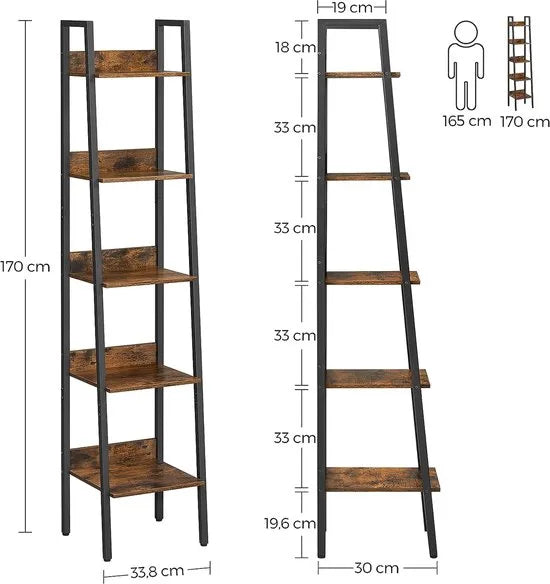 FurnStar - Boekenkast met 5 planken - 33.8x30x170cm - Bruin