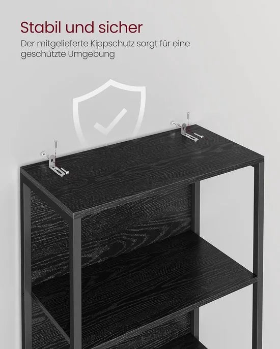 Furnstar - Boekenkast met 6 niveaus - Staand rek met verstelbare ledverlichting - Rek met stalen frame - 30,3 x 60 x 178,6 cm - Voor woonkamer slaapkamer werkkamer - Ebbenzwart