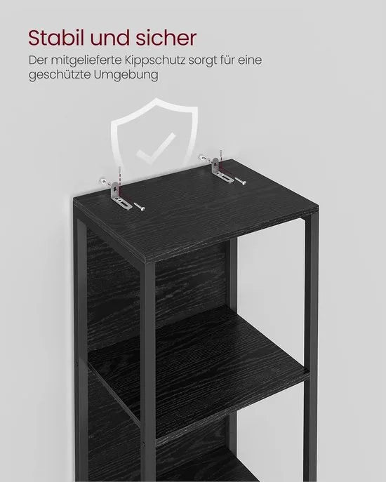 Furnstar - Boekenkast met 6 niveaus - Staand rek met verstelbare ledverlichting - Rek met stalen frame - 30,3 x 40 x 178,6 cm - Voor woonkamer Slaapkamer Werkkamer - Ebbenzwart - LLS121B57