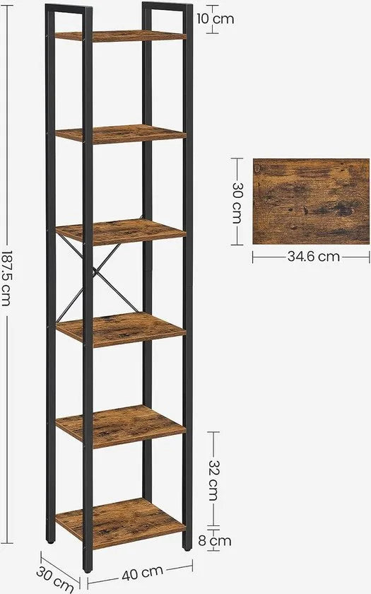FurnStar - Boekenkast met 6 vakken - 40x30x187.5 cm - Bruin