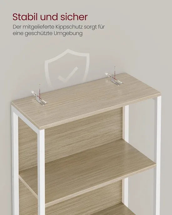 Furnstar Boekenkast met LED Verlichting – 6 Niveaus – Staand Opbergrek met Stalen Frame – Verstelbare LED Verlichting – 30,3 x 60 x 178,6 cm – Natuurlijk Beige – LLS120LL01