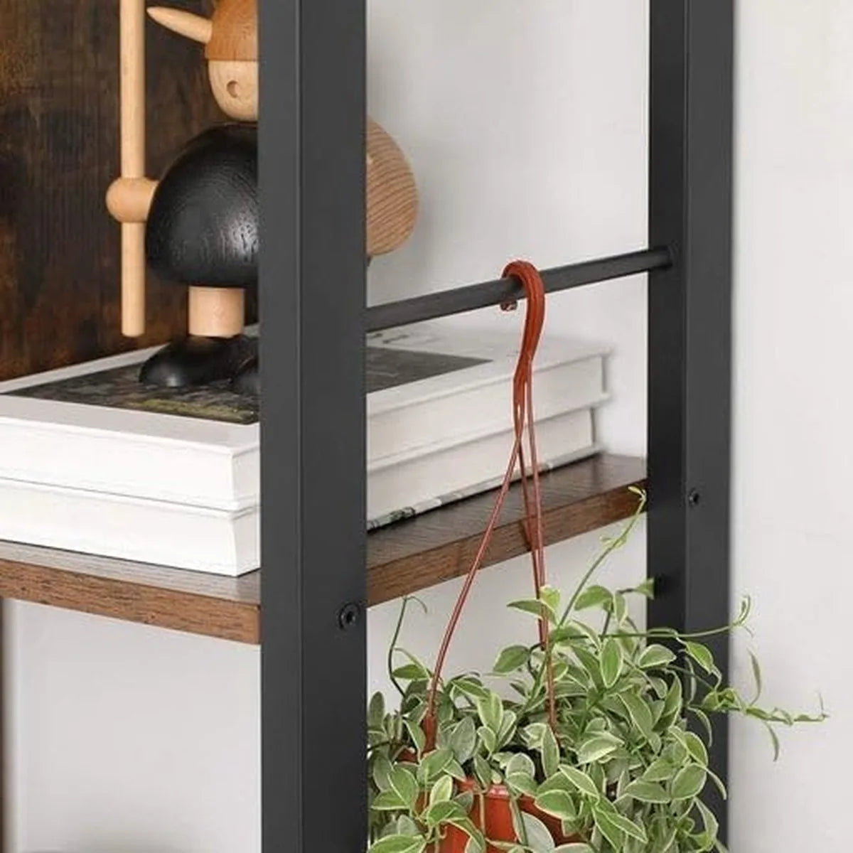 FurnStar - Boekenkast - Plank - Boekenkast - Kantoorrek met 5 niveaus - Opbergrek - Groot - Metalen frame - Industriële stijl - 154.5 x 74 x 30 cm - Vintage bruin - inktzwart