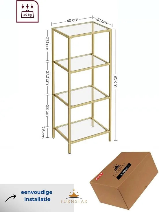 FurnStar - Boekenkast - Staande Vakkenkast - 40x30x95cm - Gold