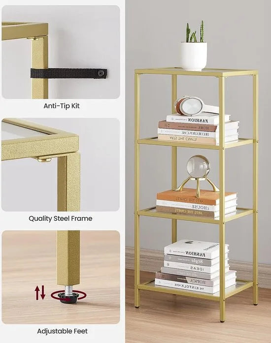 FurnStar - Boekenkast - Staande Vakkenkast - 40x30x95cm - Gold