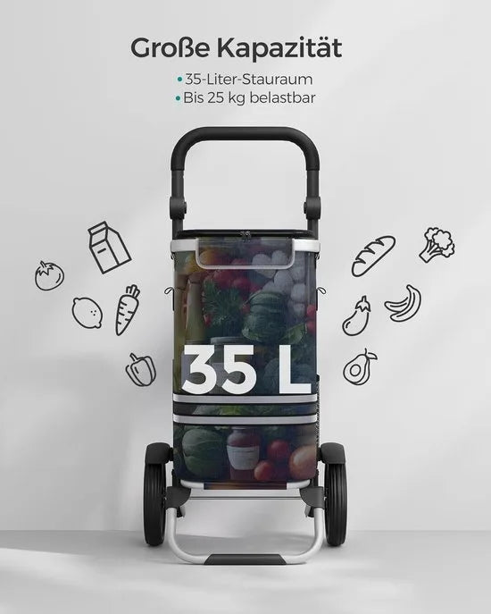 FurnStar - Boodschappentrolley - trolley - winkelwagen met koelvak - groot - 35 liter - inklapbaar - boodschappentas met wielen - afneembare tas - blauw