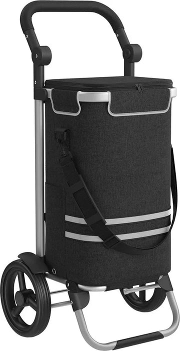 FurnStar Boodschappentrolley – Winkelwagen met Koelvak – Groot 35L – Inklapbaar – Boodschappentas met Wielen en Afneembare Tas – Zwart