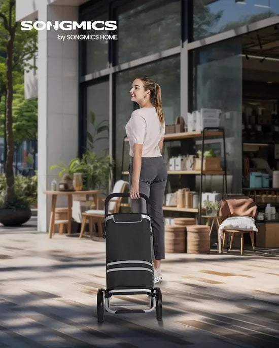 FurnStar Boodschappentrolley – Winkelwagen met Koelvak – Groot 35L – Inklapbaar – Boodschappentas met Wielen en Afneembare Tas – Zwart
