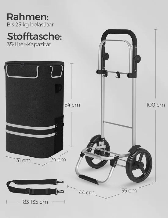 FurnStar Boodschappentrolley – Winkelwagen met Koelvak – Groot 35L – Inklapbaar – Boodschappentas met Wielen en Afneembare Tas – Zwart