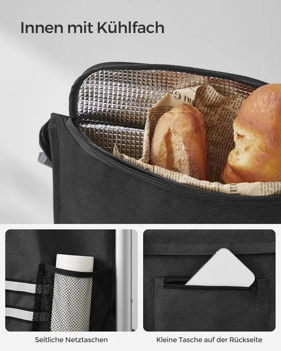 FurnStar Boodschappentrolley – Winkelwagen met Koelvak – Groot 35L – Inklapbaar – Boodschappentas met Wielen en Afneembare Tas – Zwart