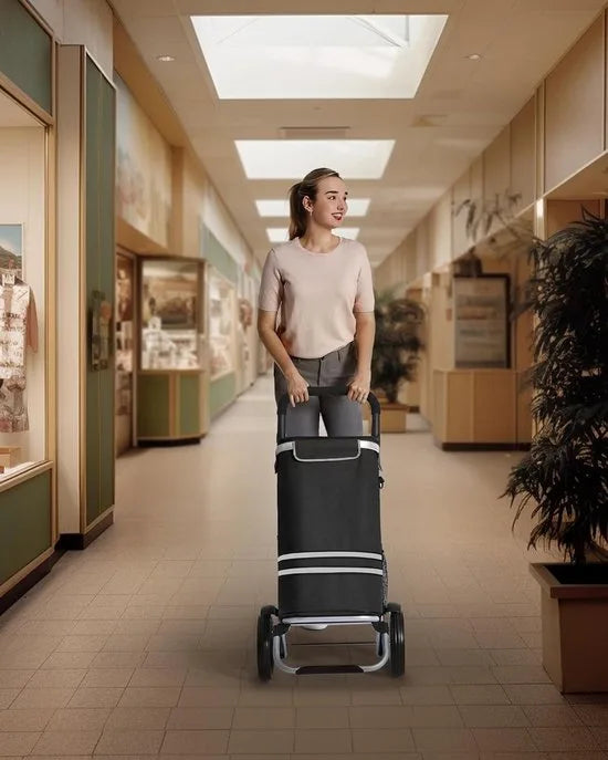 FurnStar Boodschappentrolley – Winkelwagen met Koelvak – Groot 35L – Inklapbaar – Boodschappentas met Wielen en Afneembare Tas – Zwart