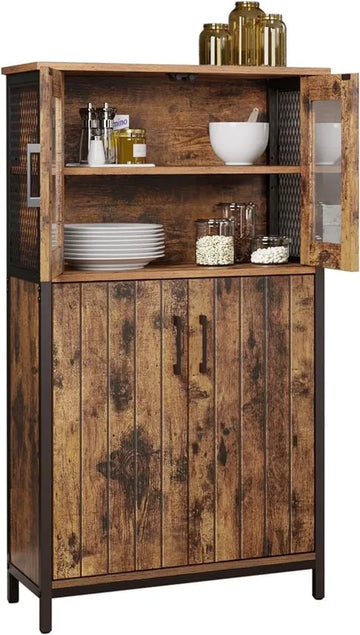 Furnstar Buffetkast - Badkamerkast / Dressoir / Keukenkast – Industriële Opbergkast met Verstelbare Plank en Stalen Frame – 30 x 60 x 108 cm – Vintage Bruin/Zwart
