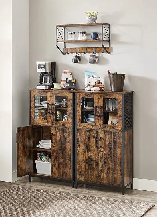 Furnstar Buffetkast - Badkamerkast / Dressoir / Keukenkast – Industriële Opbergkast met Verstelbare Plank en Stalen Frame – 30 x 60 x 108 cm – Vintage Bruin/Zwart