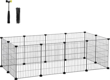 FurnStar - Buitenren DIY - Knaagdierenren - Knaagdierenkooi - Puppyrun - Konijnen Caviaren Metalen Gaas - 143 x 73 x 46 cm - Zwart