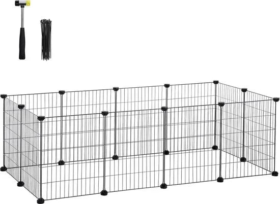 FurnStar - Buitenren DIY - Knaagdierenren - Knaagdierenkooi - Puppyrun - Konijnen Caviaren Metalen Gaas - 143 x 73 x 46 cm - Zwart