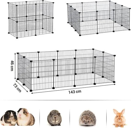 FurnStar - Buitenren DIY - Knaagdierenren - Knaagdierenkooi - Puppyrun - Konijnen Caviaren Metalen Gaas - 143 x 73 x 46 cm - Zwart