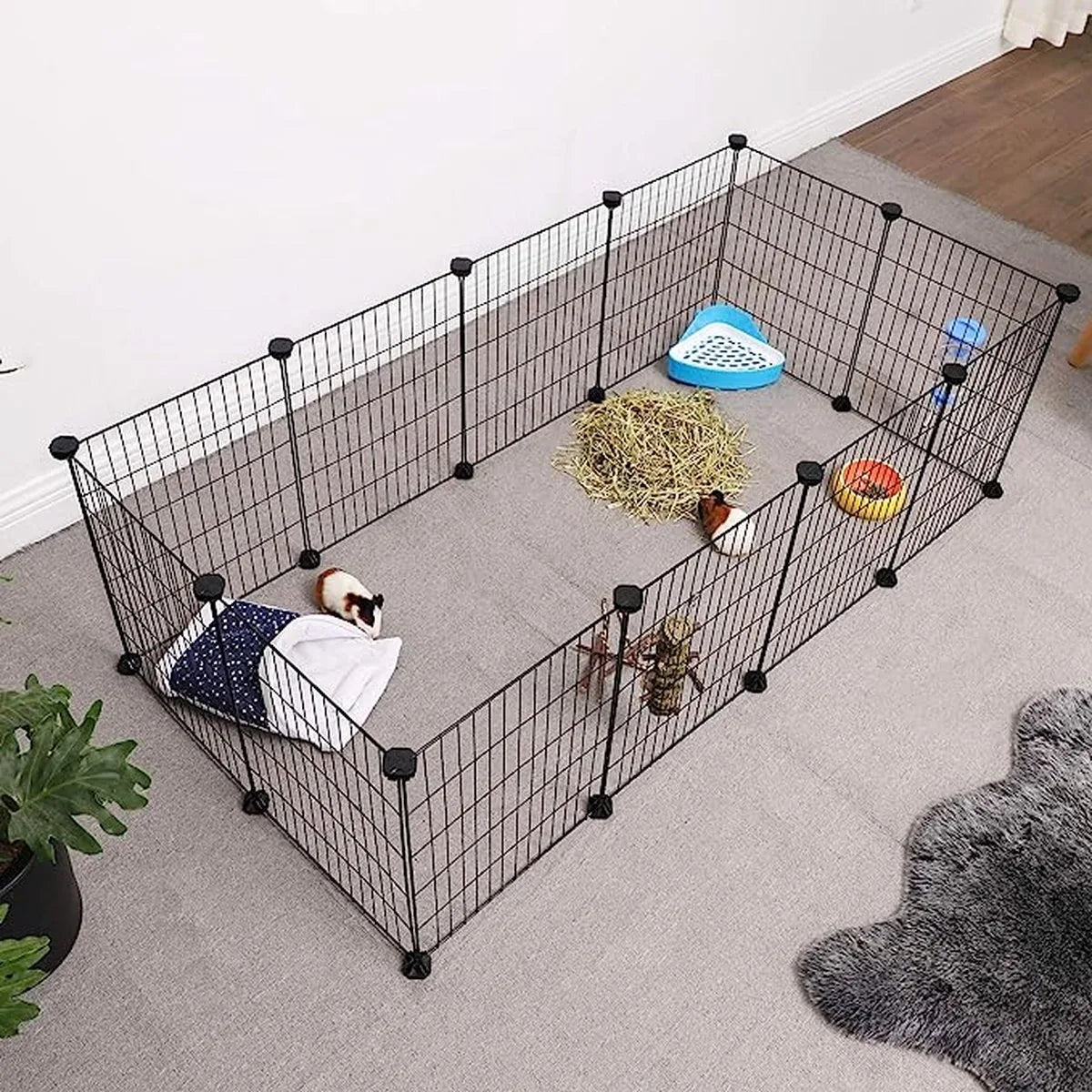 FurnStar - Buitenren DIY - Knaagdierenren - Knaagdierenkooi - Puppyrun - Konijnen Caviaren Metalen Gaas - 143 x 73 x 46 cm - Zwart