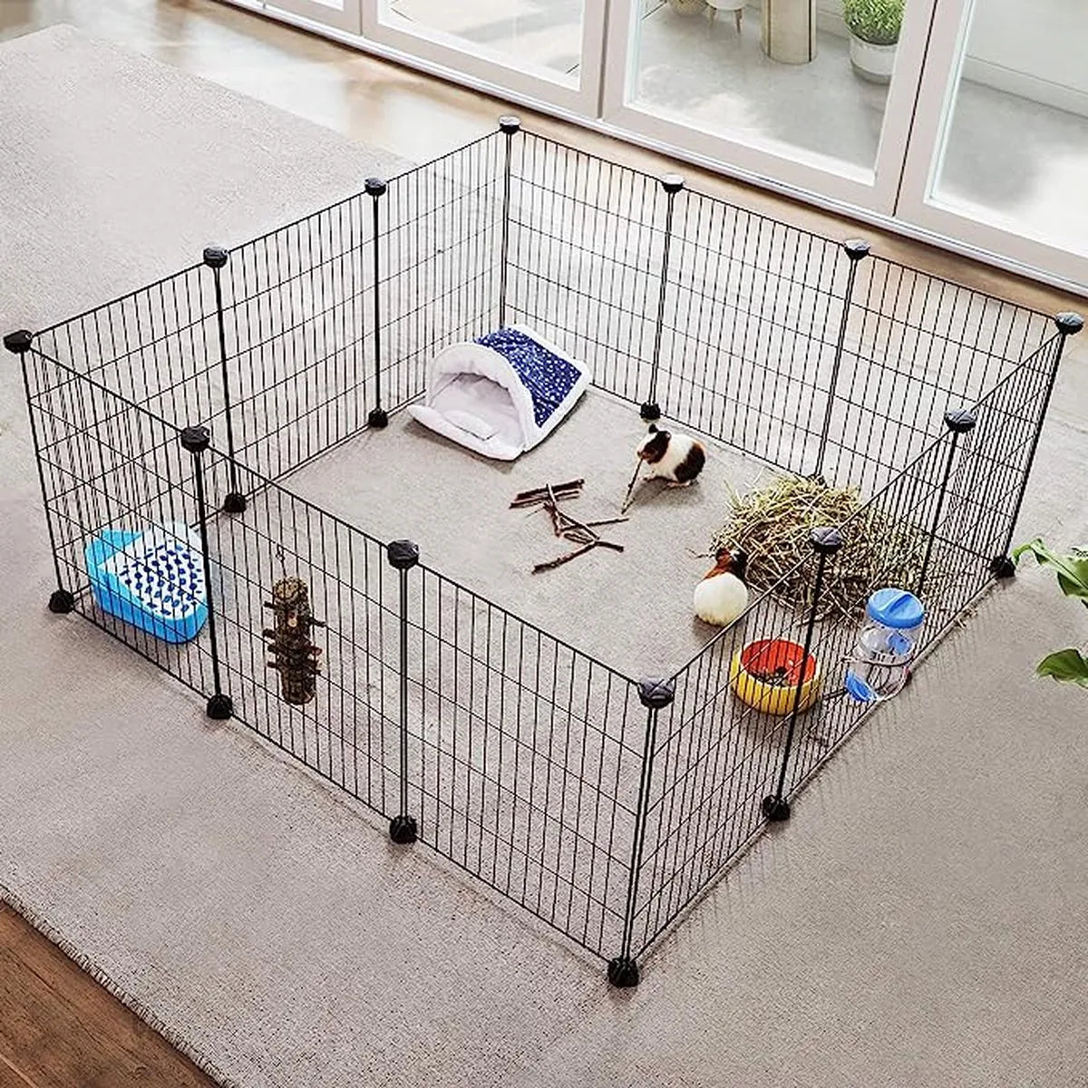 FurnStar - Buitenren DIY - Knaagdierenren - Knaagdierenkooi - Puppyrun - Konijnen Caviaren Metalen Gaas - 143 x 73 x 46 cm - Zwart