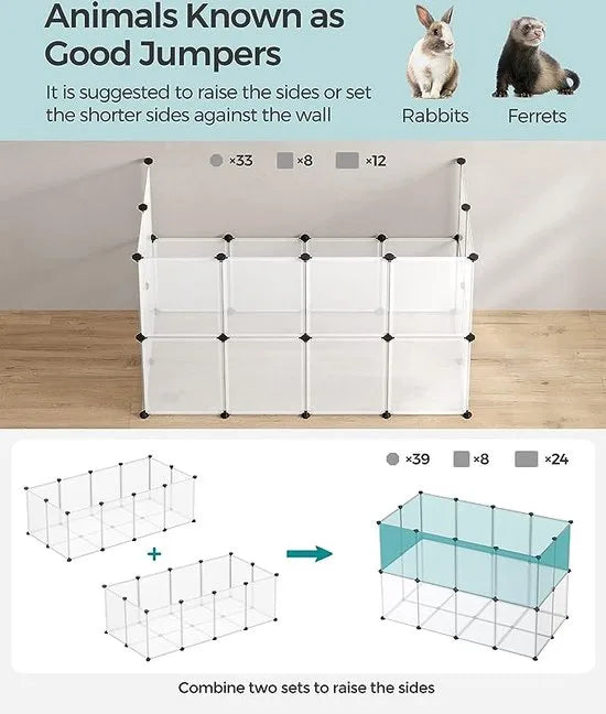 FurnStar - Buitenren Met Bodemplaten - Speelren Voor Cavia's - Gemaakt Van Kunststof - Hamsterhal - Konijnen Egelhuis - 143 x 73 x 46 cm - Wit