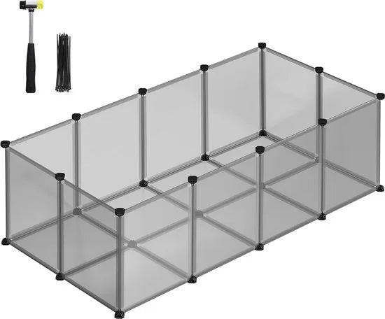 FurnStar - Buitenverblijf met bodempanelen - Speelren Caviaverblijf van kunststof Hamsterhal, Konijn, Egels - 143 x 73 x 46 cm - Grijs