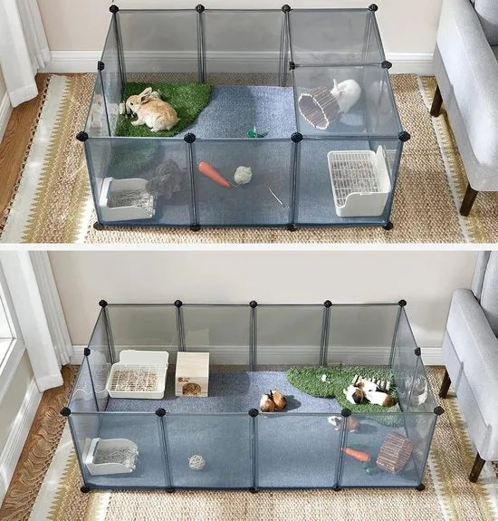 FurnStar - Buitenverblijf met bodempanelen - Speelren Caviaverblijf van kunststof Hamsterhal, Konijn, Egels - 143 x 73 x 46 cm - Grijs